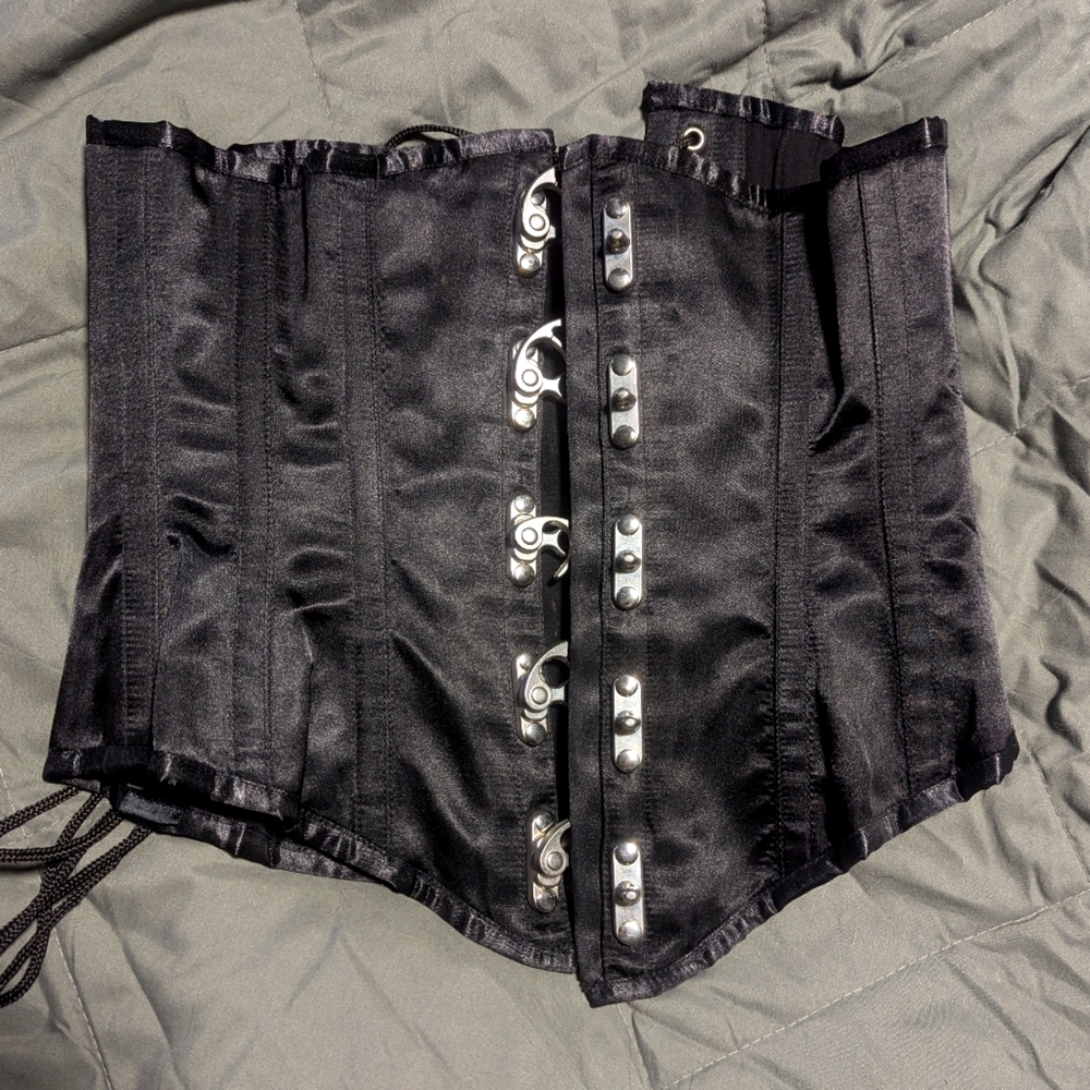 Corset Story longline underbust corset steel boning - black satin with C clasps